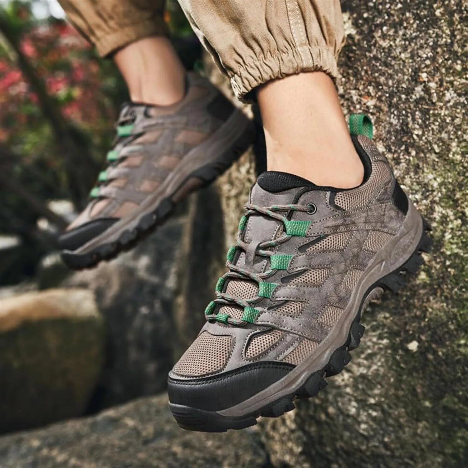 Men's Fashion Waterproof Hiking Shoes Leather Comfortable Lace Up Lightweight Anti Slip Low Tops Outdoor Walking Work Shoes Trail Running for Men