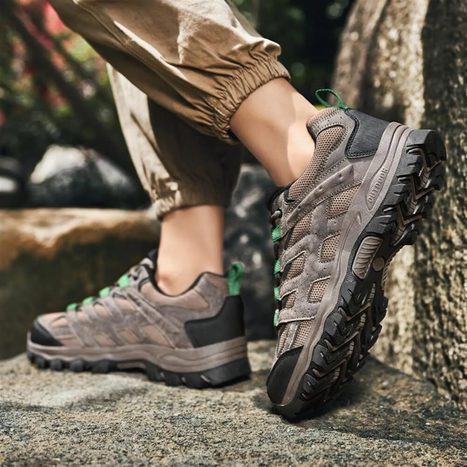 Men's Fashion Waterproof Hiking Shoes Leather Comfortable Lace Up Lightweight Anti Slip Low Tops Outdoor Walking Work Shoes Trail Running for Men