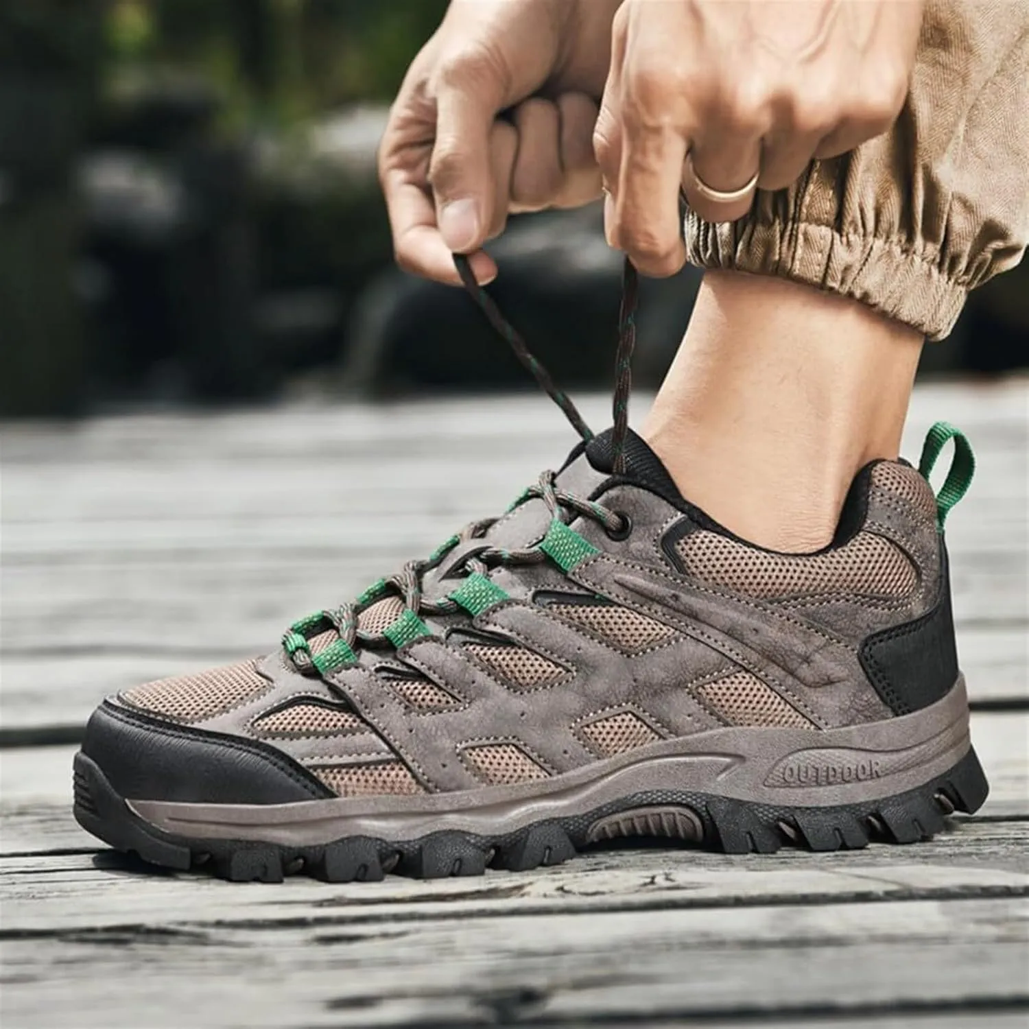 Men's Fashion Waterproof Hiking Shoes Leather Comfortable Lace Up Lightweight Anti Slip Low Tops Outdoor Walking Work Shoes Trail Running for Men