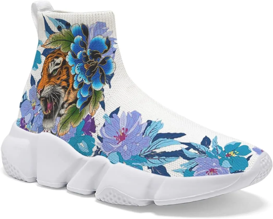 Men's Running Shoes Lightweight Breathable Walking Shoes Flower Tiger Non Slip Athletic Fashion Sneakers Mesh Workout Casual Sports
