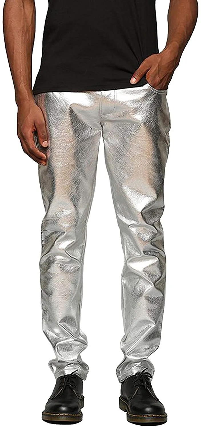 Metallic Luxurious Golden Shiny Pants Straight Leg Trousers
