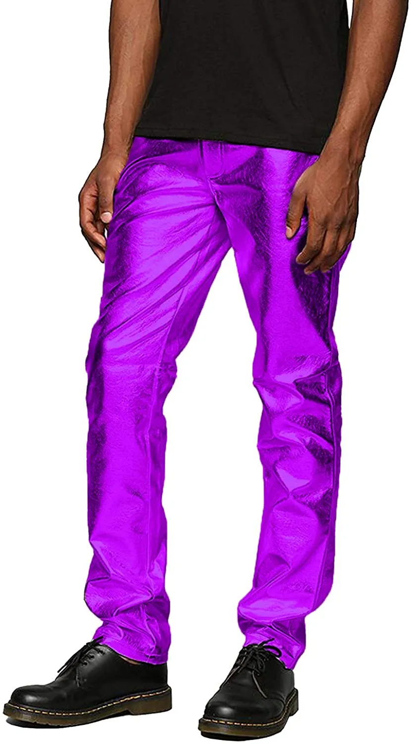 Metallic Luxurious Golden Shiny Pants Straight Leg Trousers