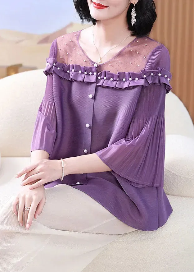 Nail Bead Tops Lantern Sleeve