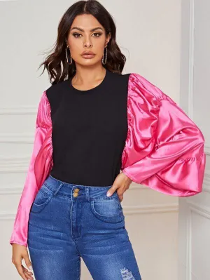 Neon Exaggerated Batwing Sleeve Colorblock Top