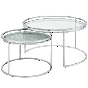 Newington Glam Chrome 2-Piece Water Ripples Glass Round Nesting Tables Set