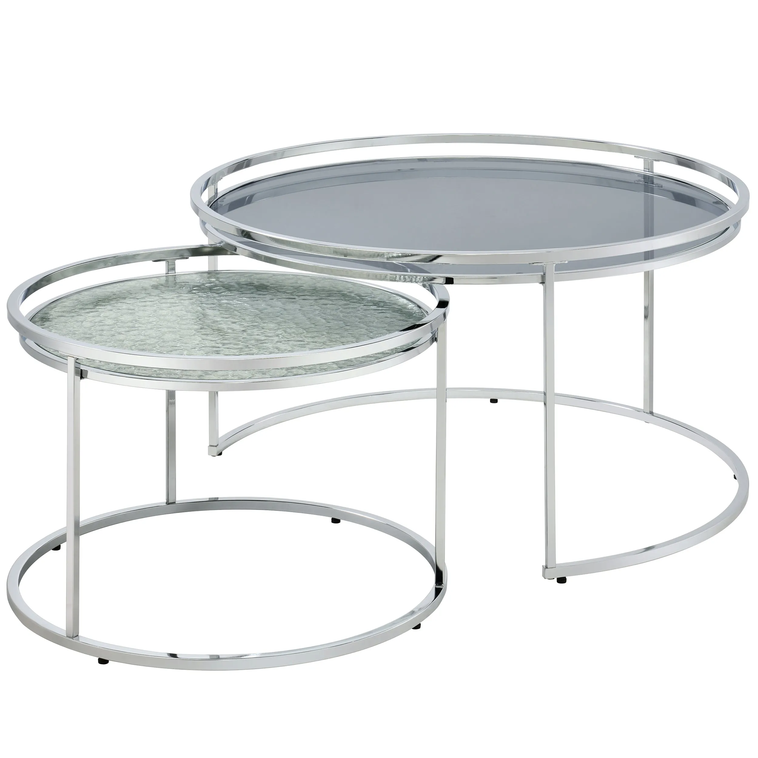 Newington Glam Chrome 2-Piece Water Ripples Glass Round Nesting Tables Set