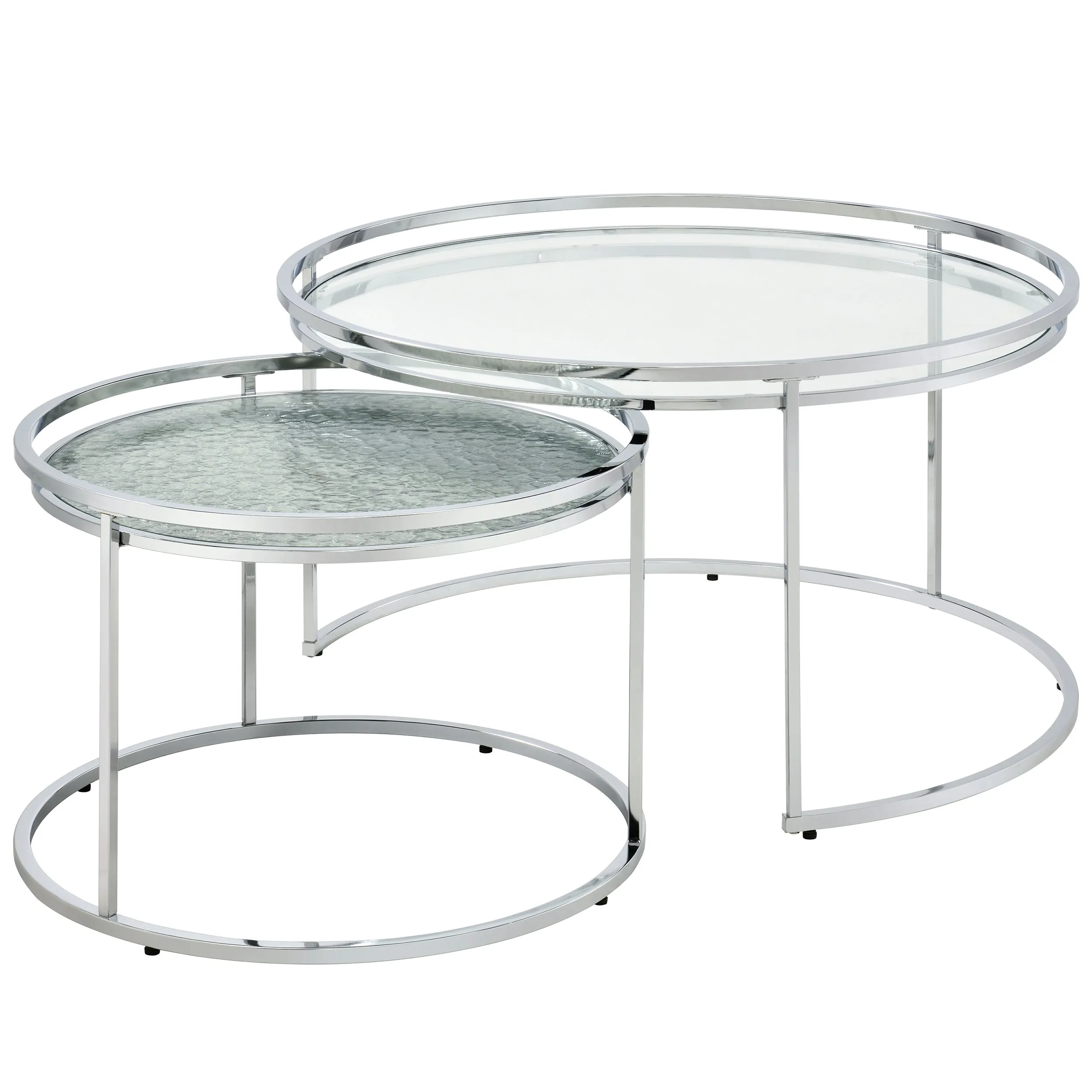 Newington Glam Chrome 2-Piece Water Ripples Glass Round Nesting Tables Set