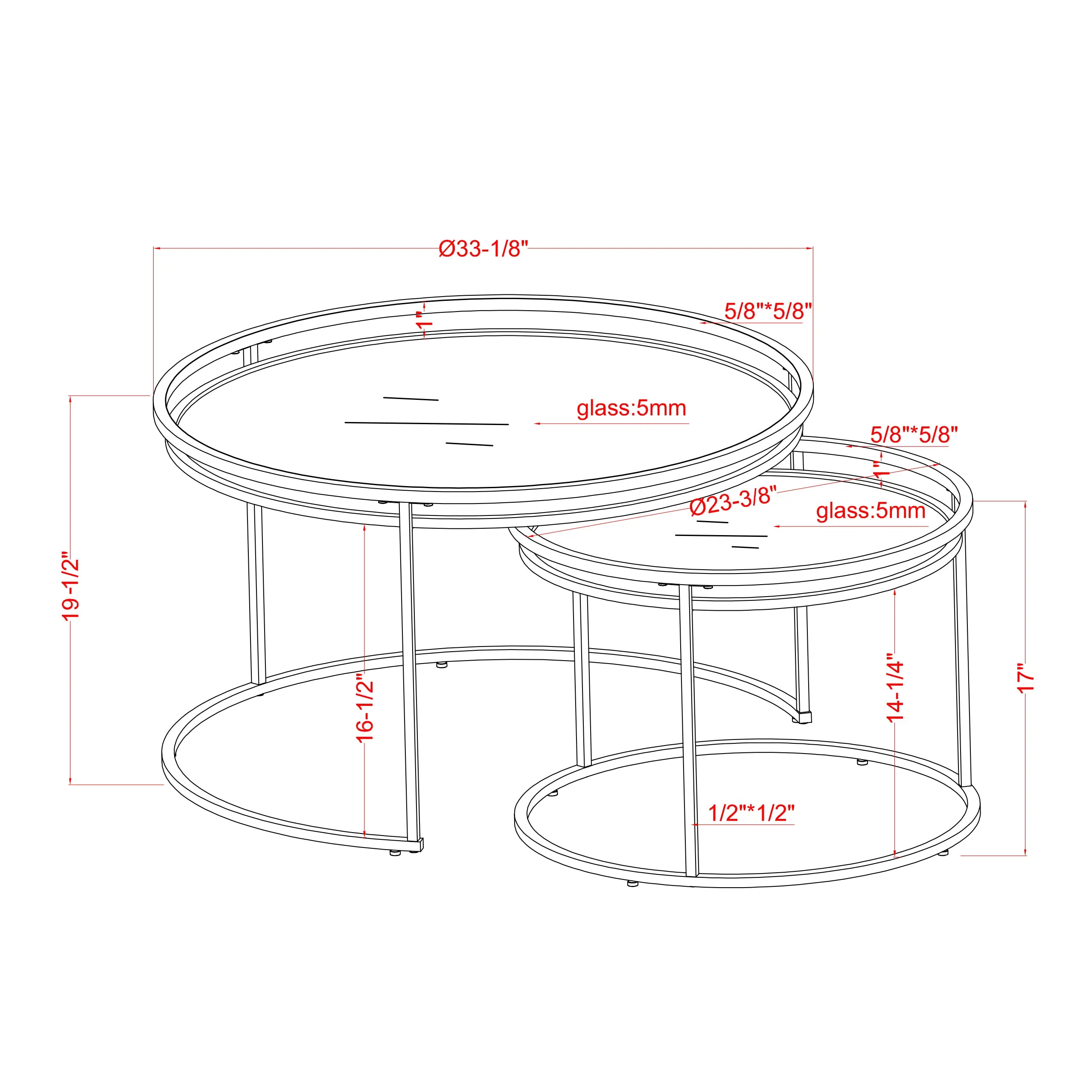 Newington Glam Chrome 2-Piece Water Ripples Glass Round Nesting Tables Set