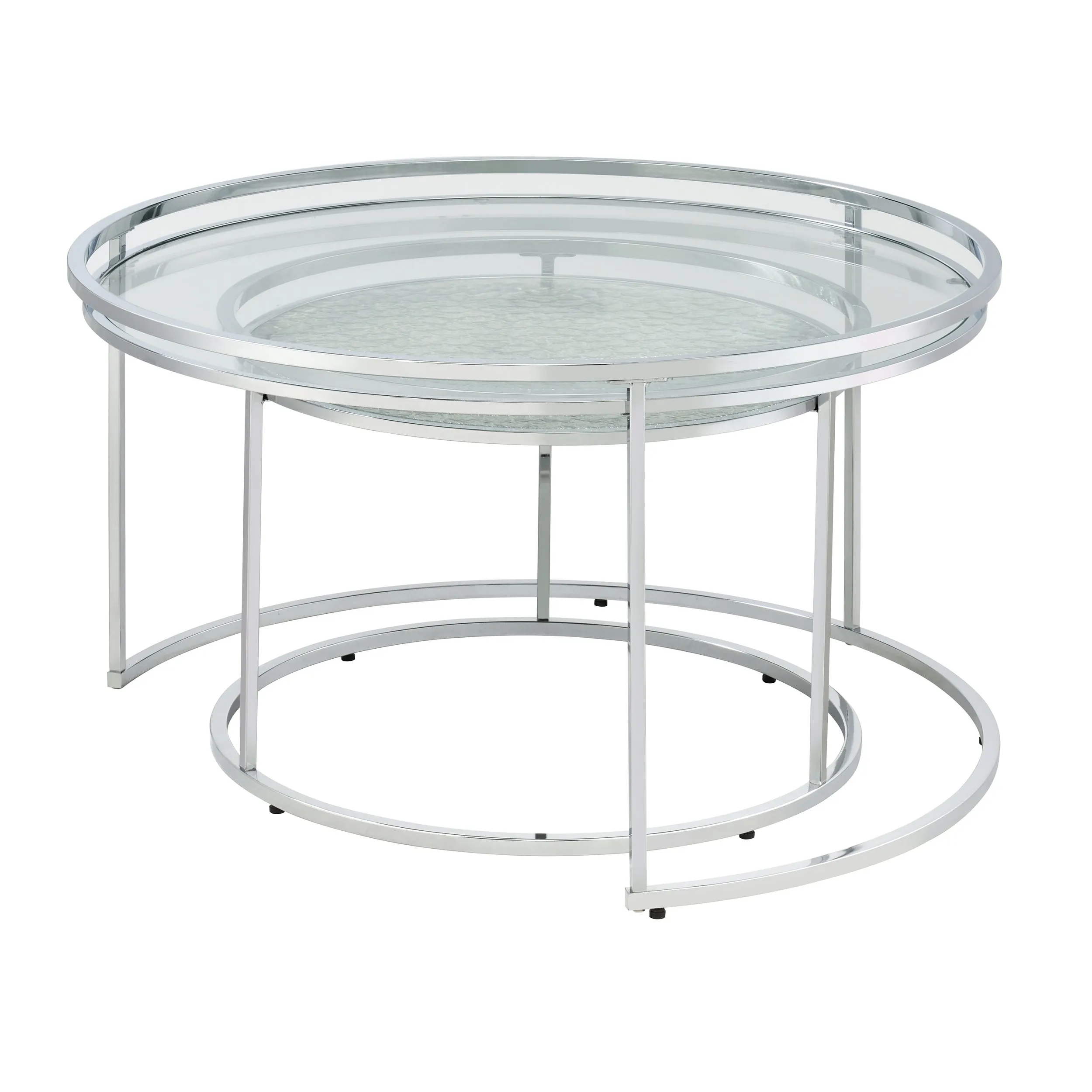 Newington Glam Chrome 2-Piece Water Ripples Glass Round Nesting Tables Set