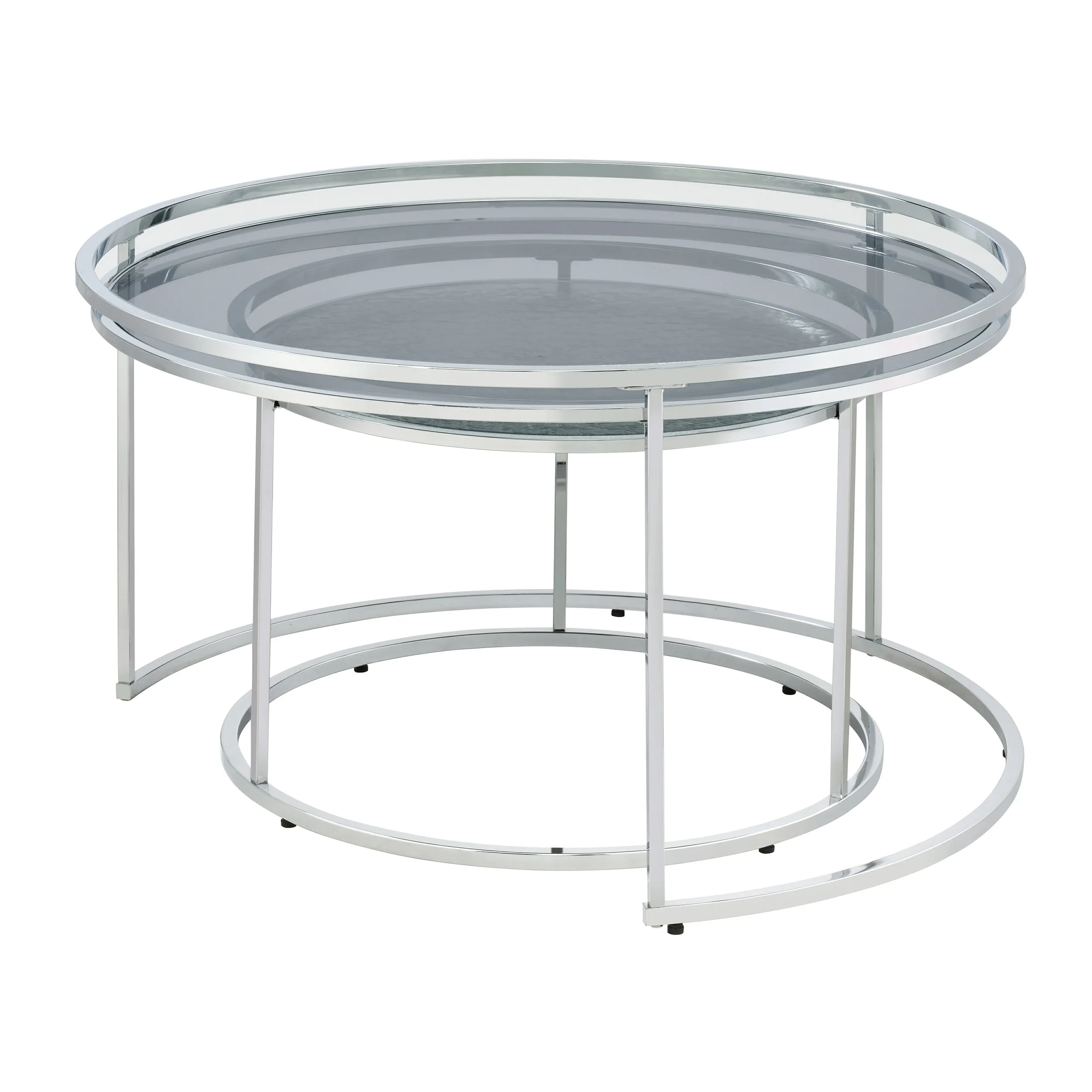 Newington Glam Chrome 2-Piece Water Ripples Glass Round Nesting Tables Set