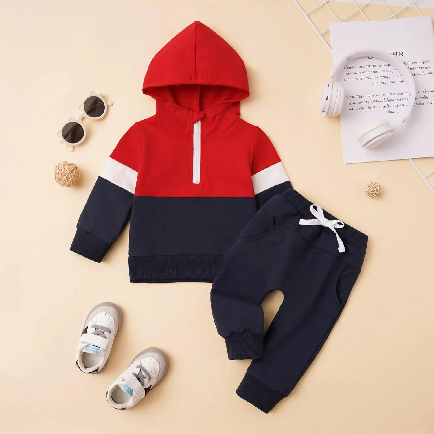 Noubeau Toddler Baby Girl Boy Clothes Long Sleeve Hoodie Zip Sweatshirts Pullover Tops Casual Pants Set Fall Winter Outfit