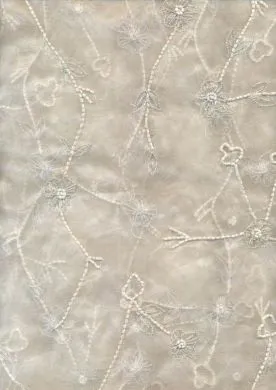 off white organza fabric- emb. w/white beads 44&quot; wide