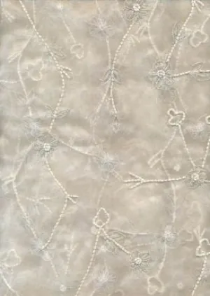 off white organza fabric- emb. w/white beads 44&quot; wide