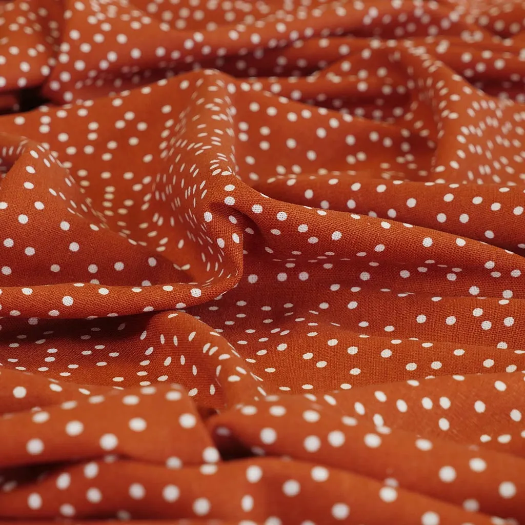Palermo - Ginger Orange Dots Viscose Linen Woven Fabric