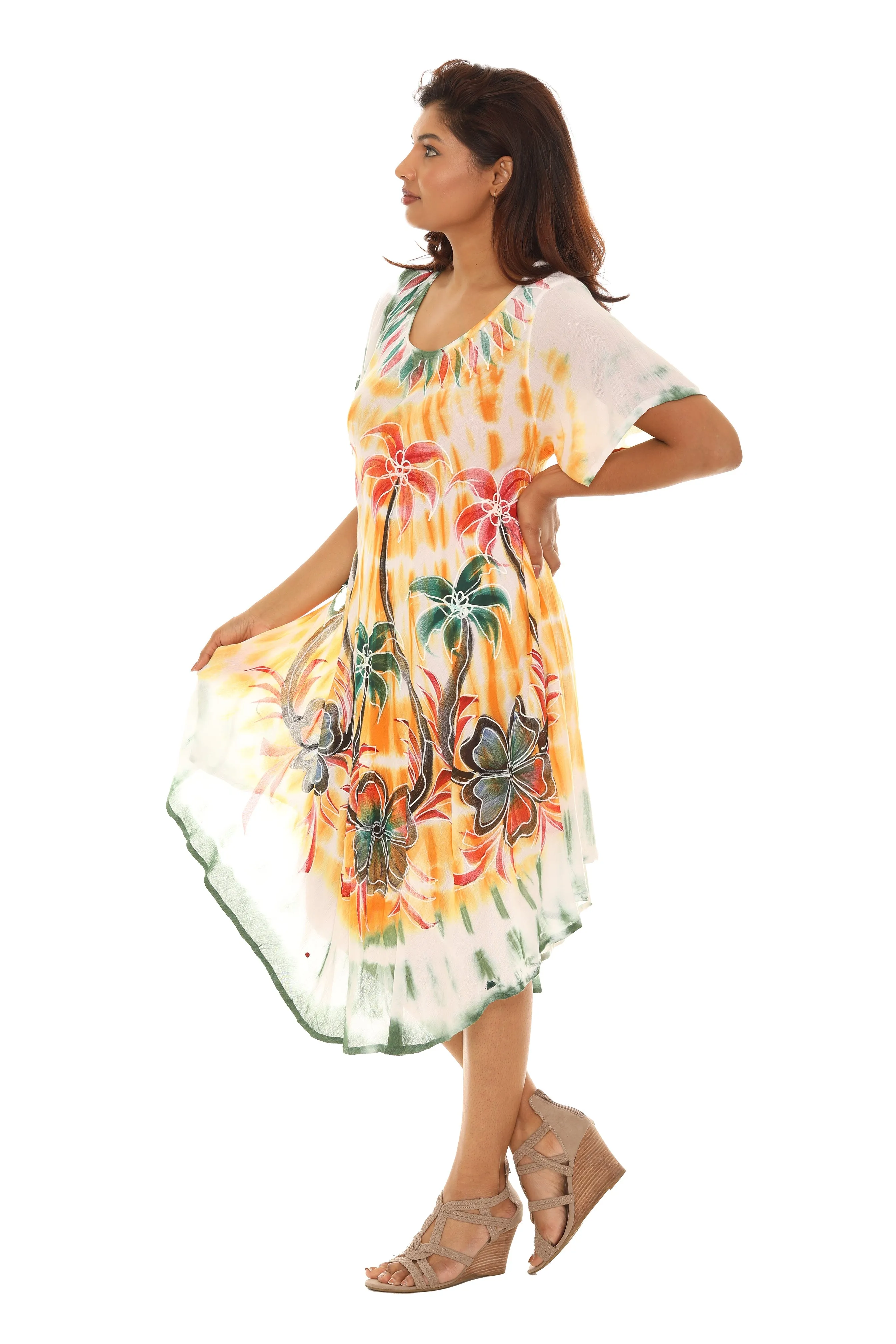 Palm Tree Print & Tie Dye Rayon Sundress