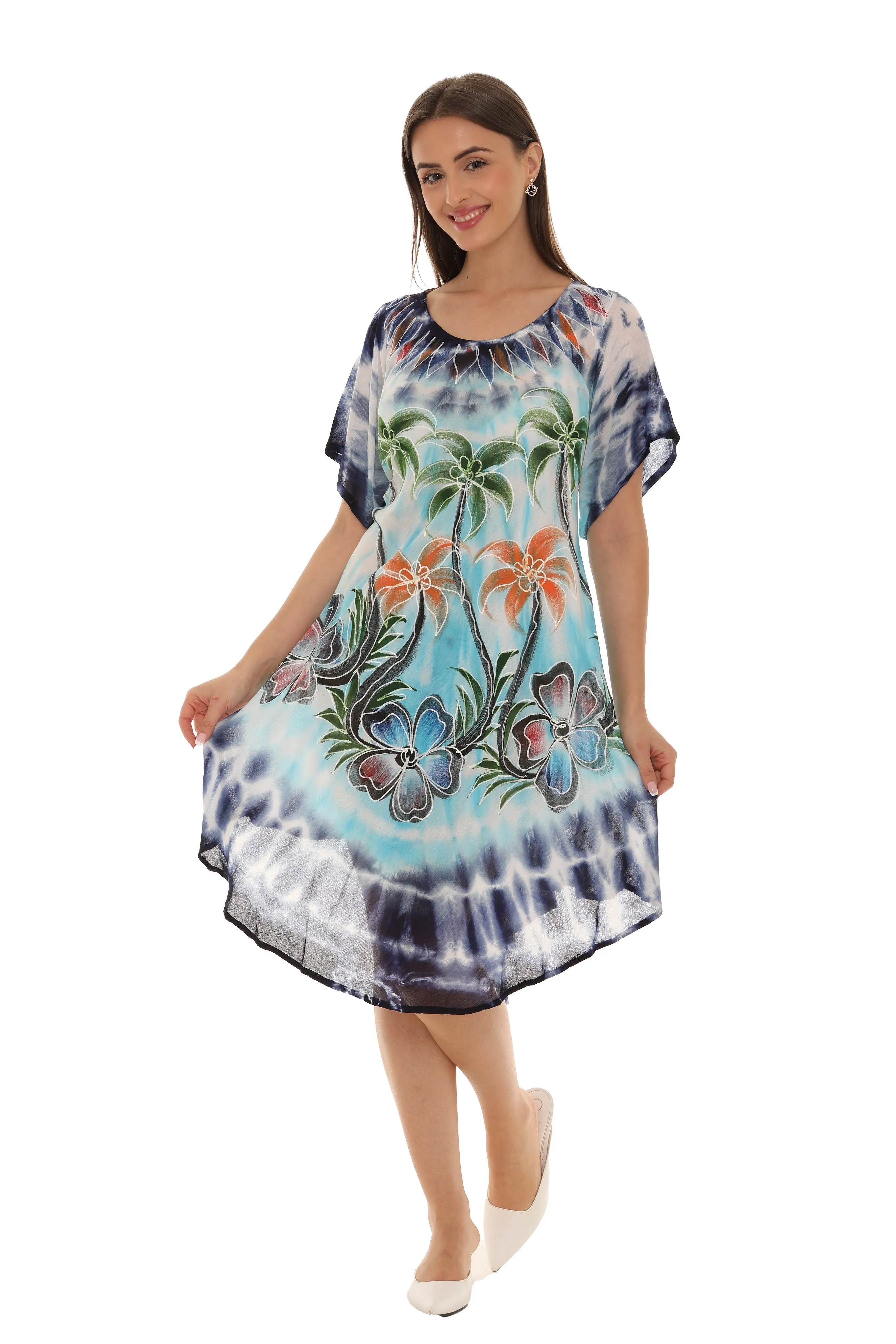 Palm Tree Print & Tie Dye Rayon Sundress