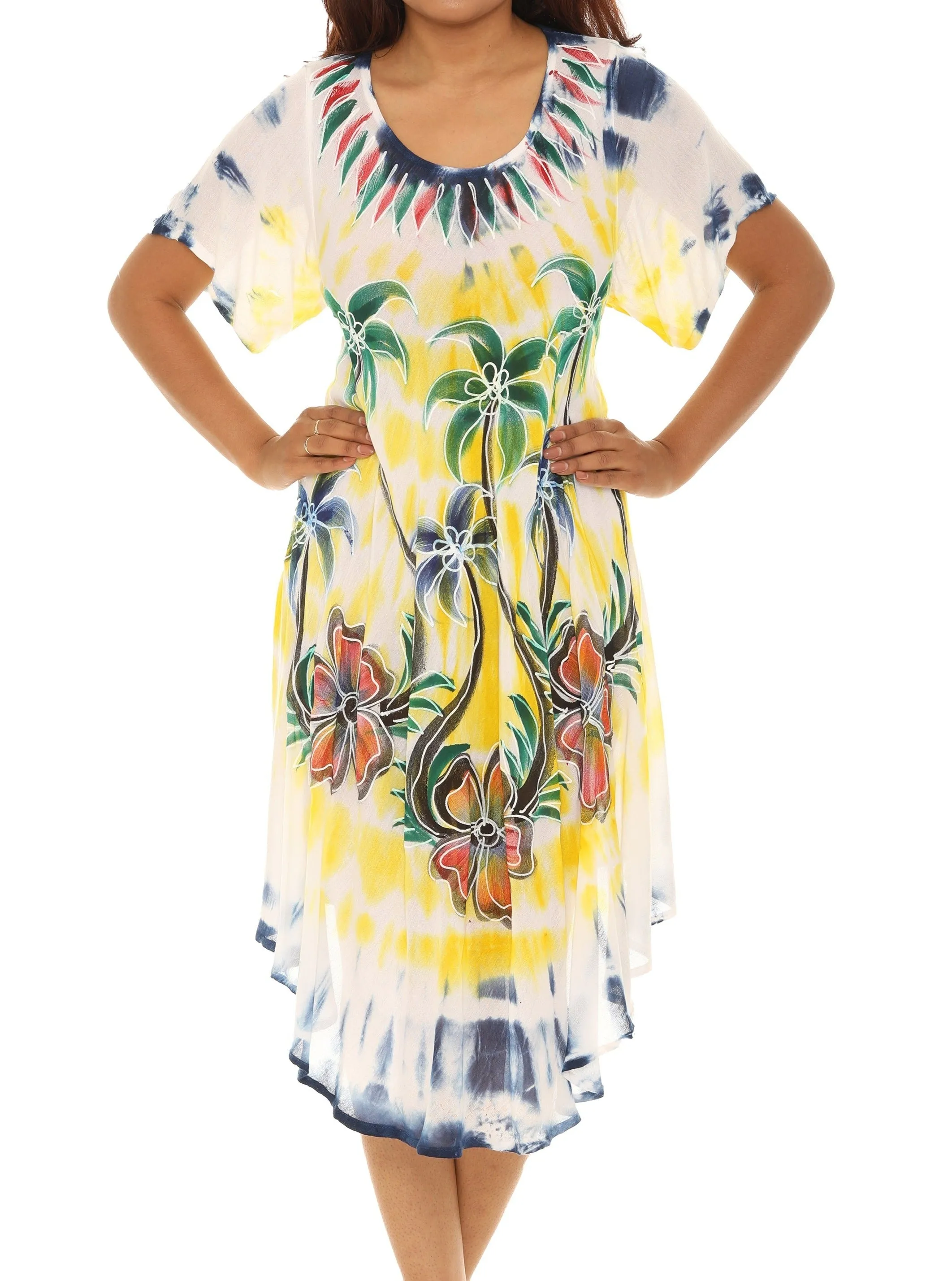 Palm Tree Print & Tie Dye Rayon Sundress