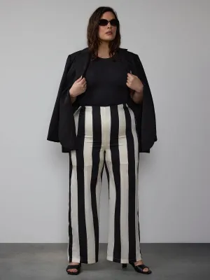 Plus Black and White Satin Wide Leg Pant