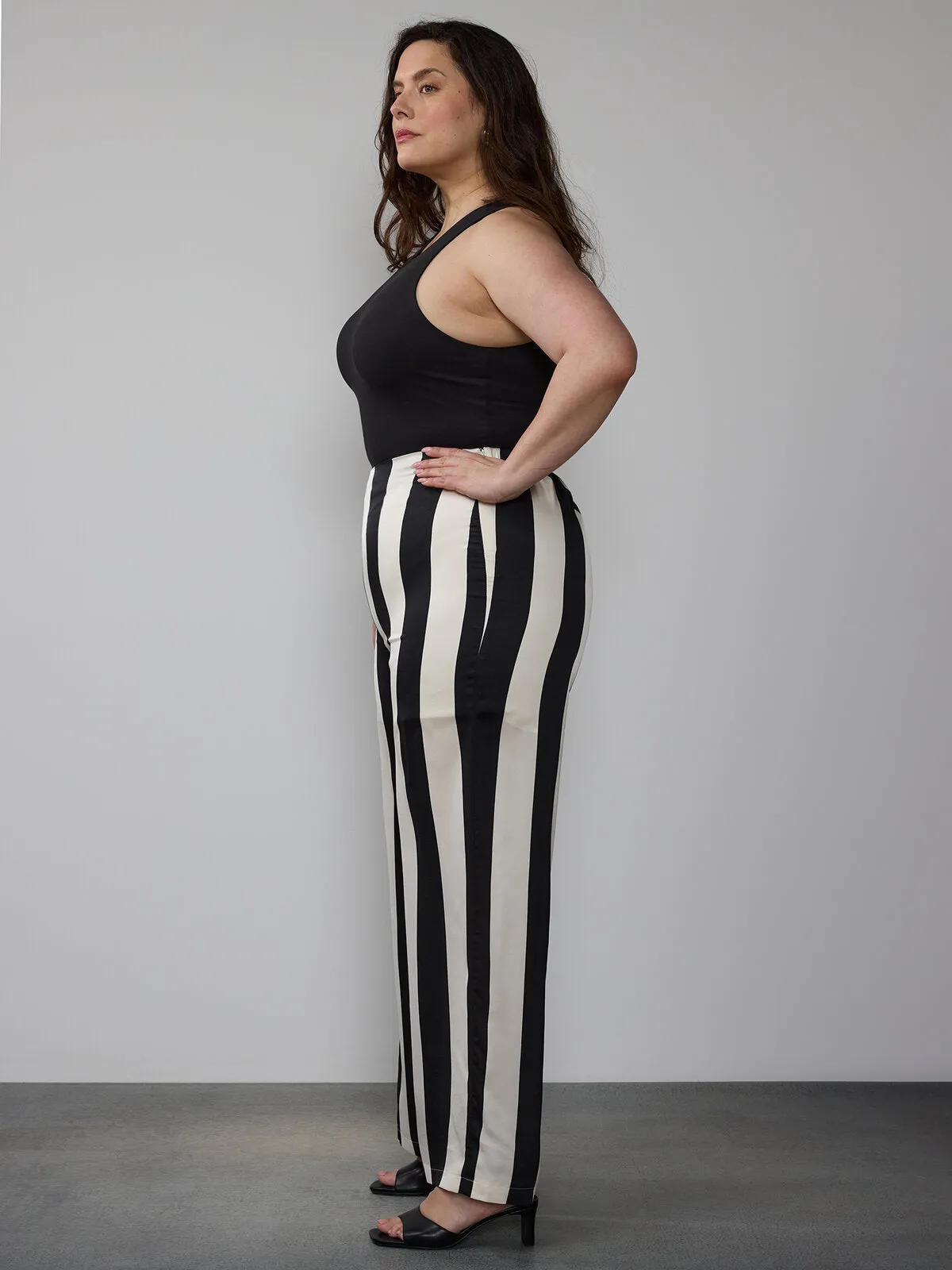 Plus Black and White Satin Wide Leg Pant