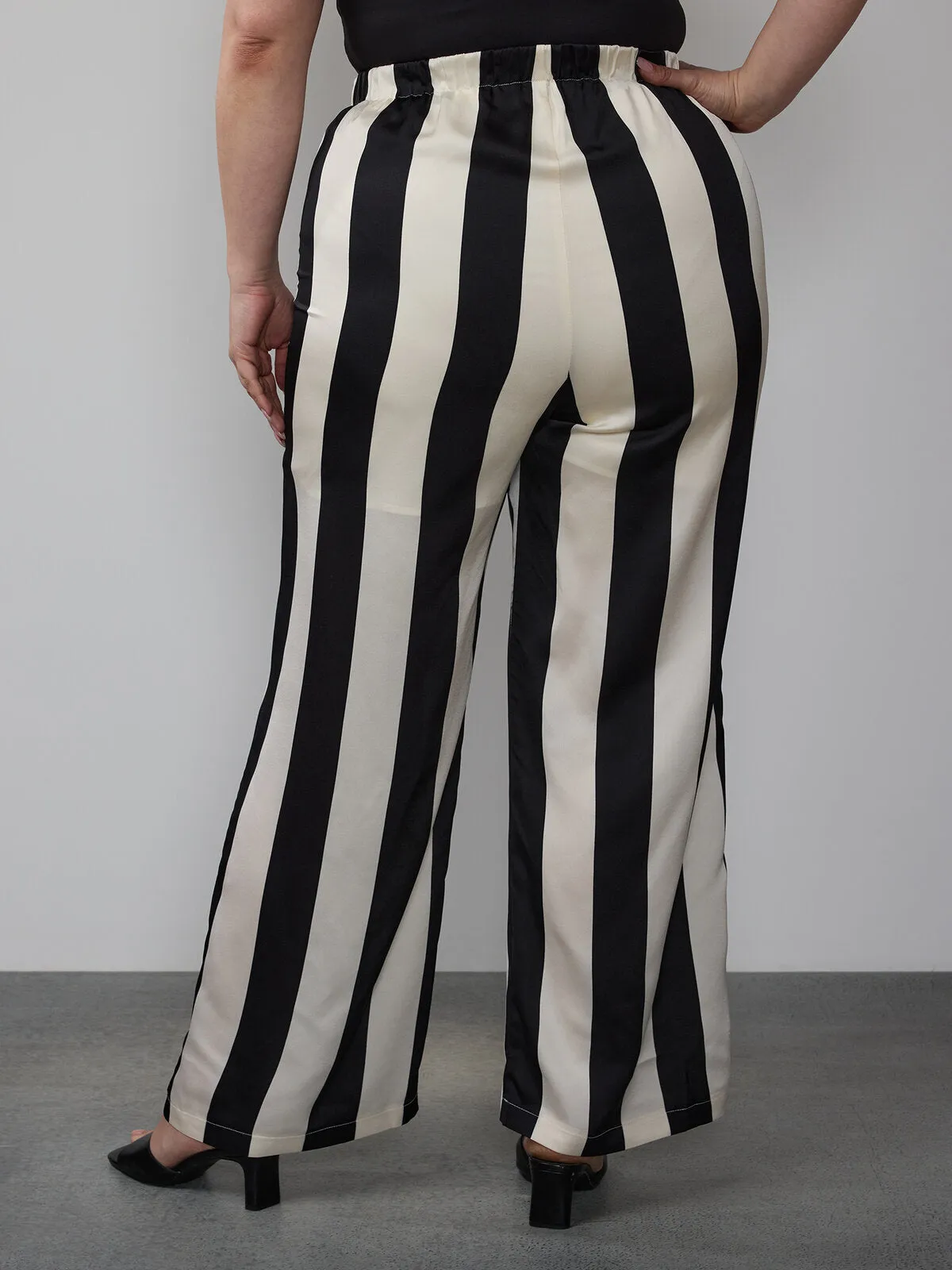 Plus Black and White Satin Wide Leg Pant