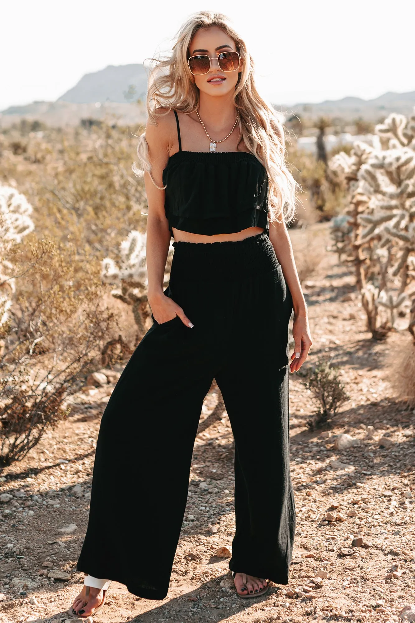 Ready For Whatever Smocked Two-Piece Set (Black)