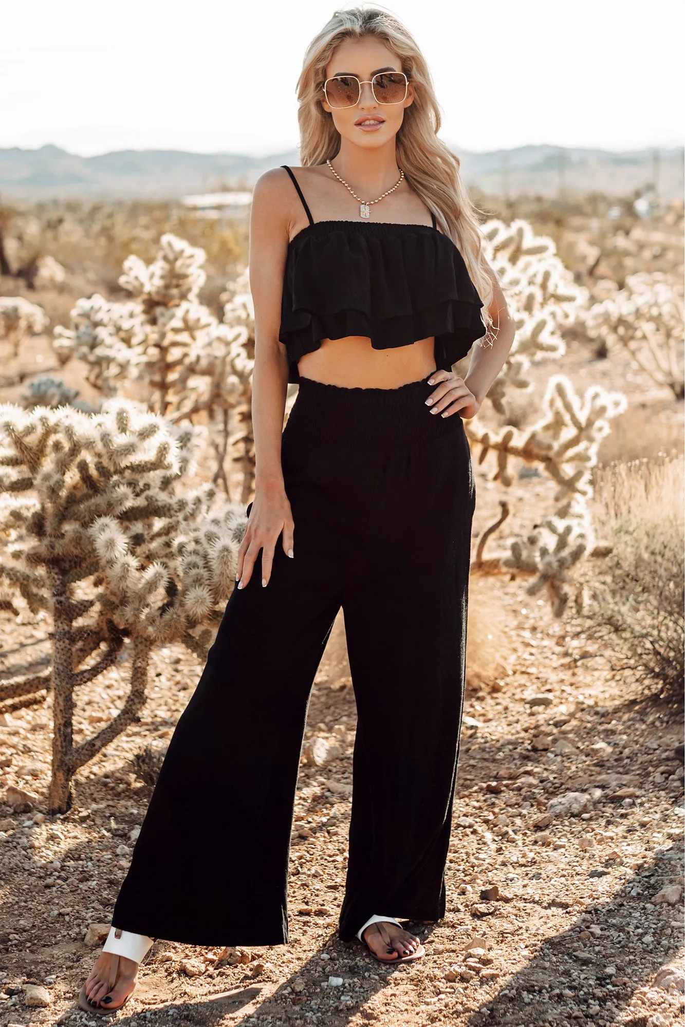 Ready For Whatever Smocked Two-Piece Set (Black)