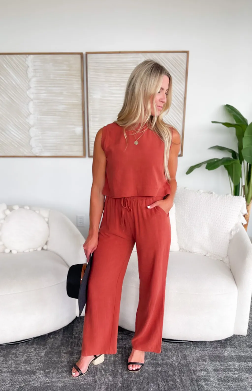 Rebecca Linen Terracotta Tank Top