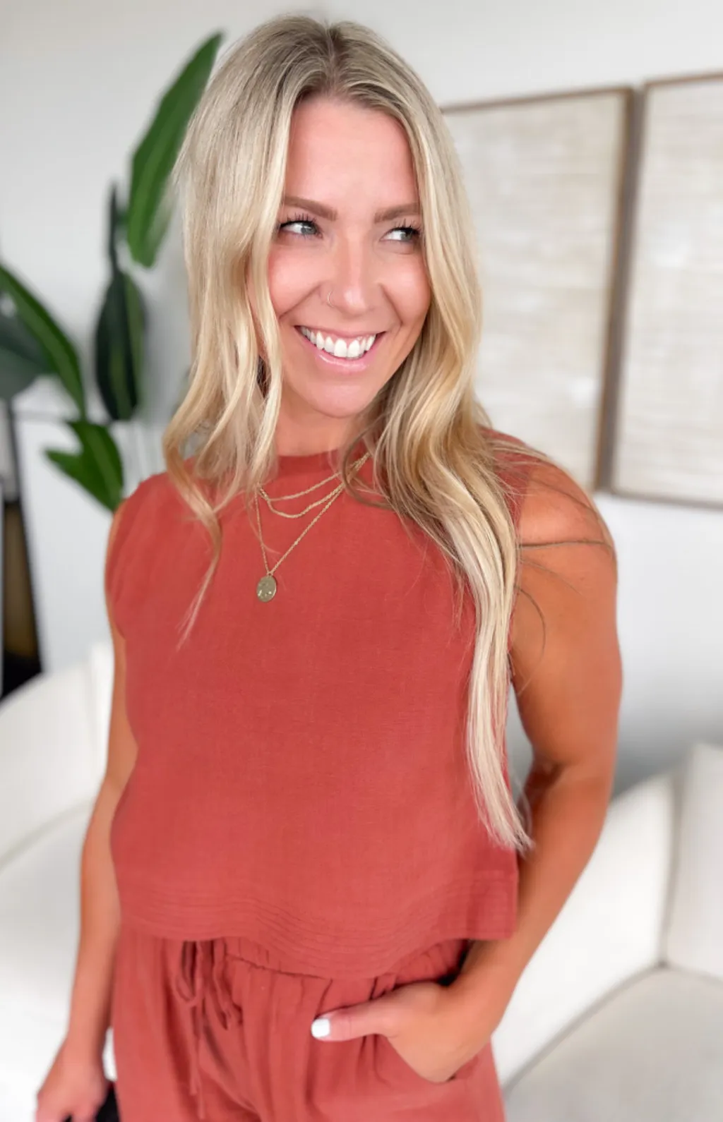 Rebecca Linen Terracotta Tank Top