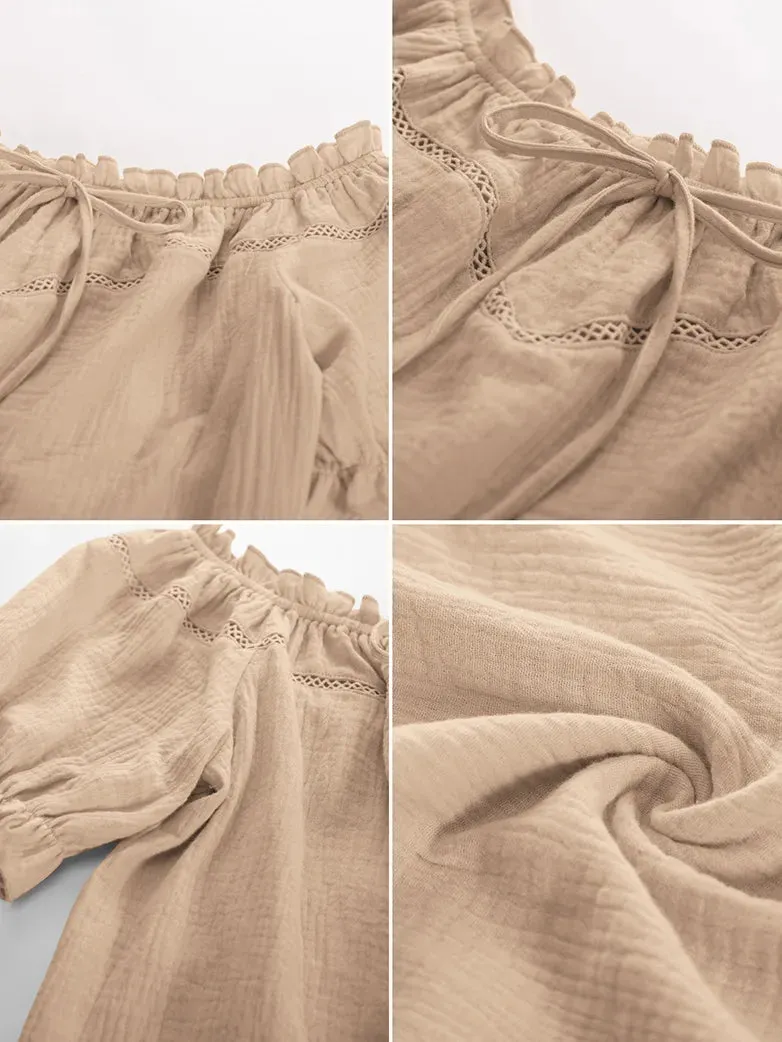 Renaissance Off Shoulder Lace-up Cotton Tops
