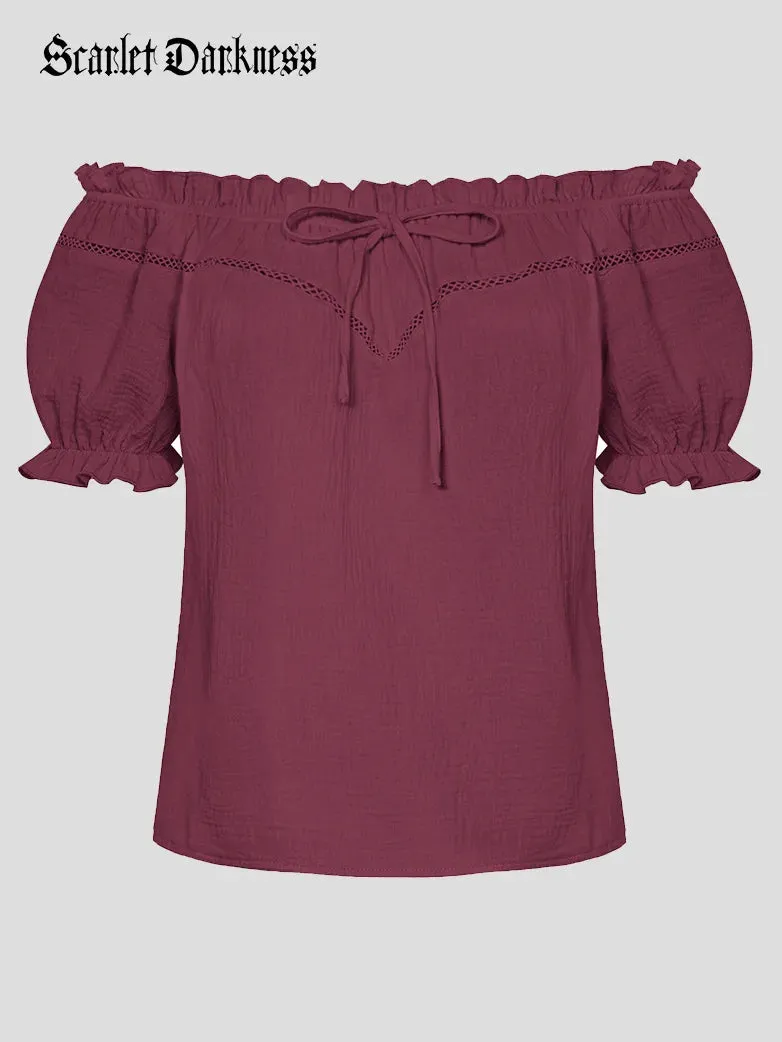 Renaissance Off Shoulder Lace-up Cotton Tops
