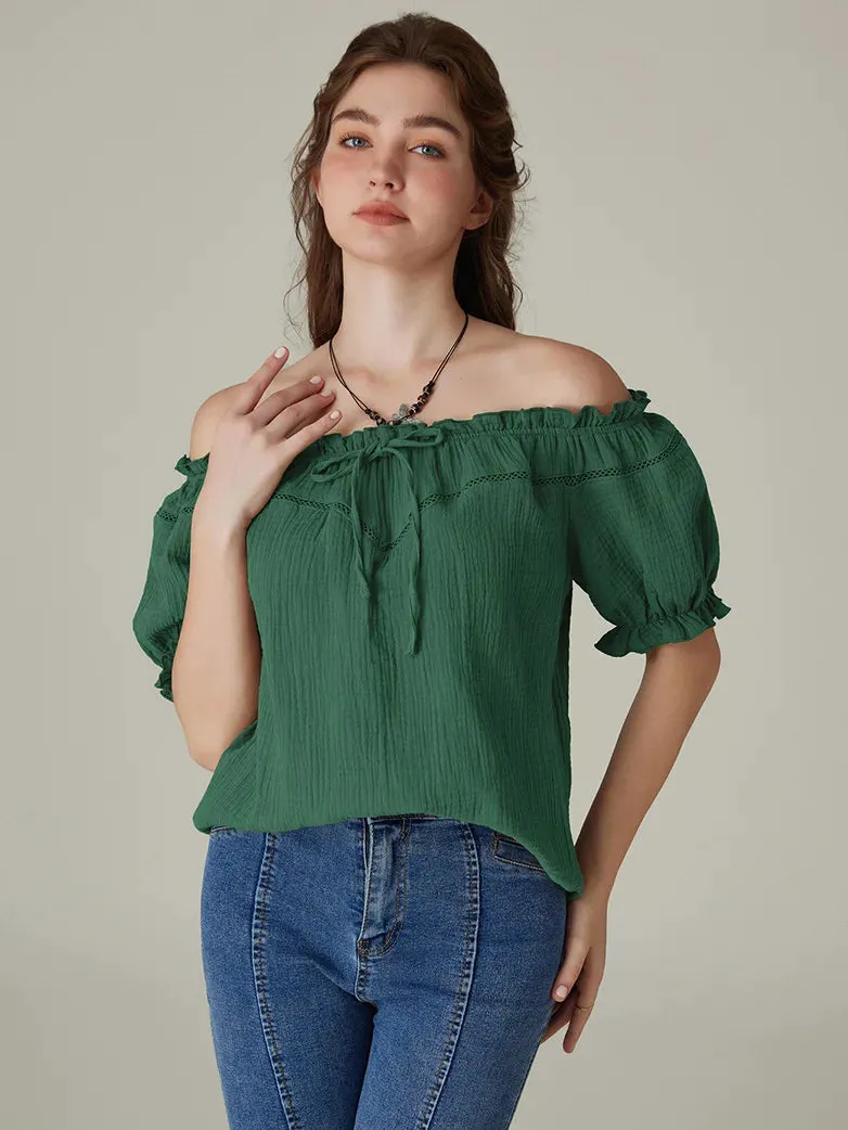 Renaissance Off Shoulder Lace-up Cotton Tops