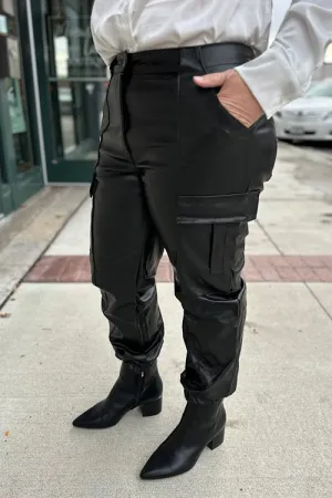 Reveca - Leather Cargo Joggers - Black