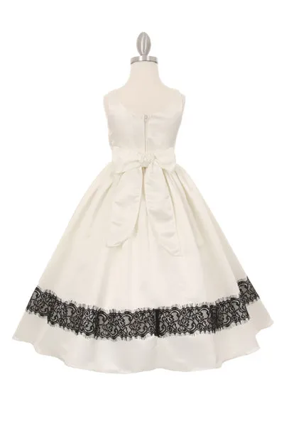 Satin Flower Lace Trim Girl Dress - Cinderella Couture USA AS1069