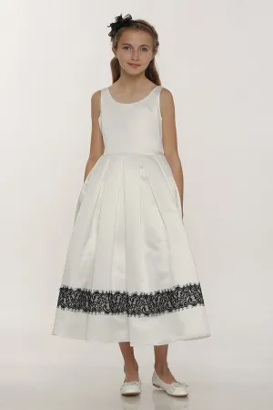 Satin Flower Lace Trim Girl Dress - Cinderella Couture USA AS1069
