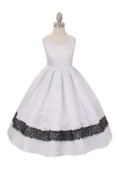 Satin Flower Lace Trim Girl Dress - Cinderella Couture USA AS1069