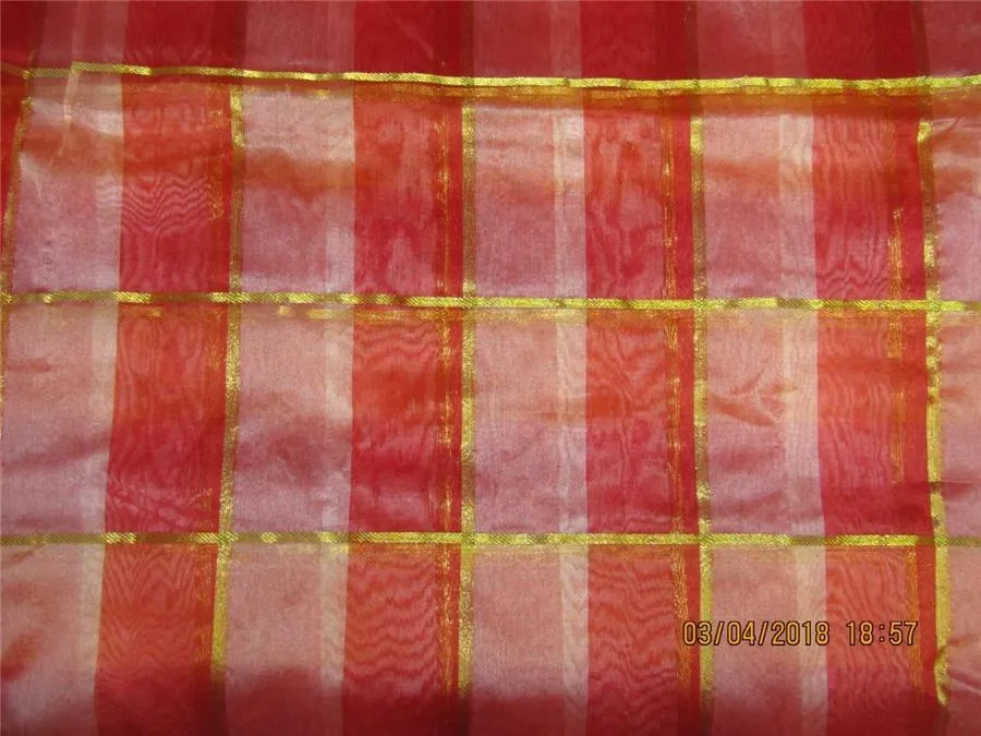 silk organza checks red x gold color 44&quot;width