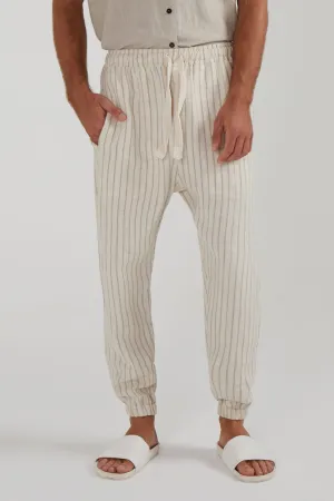 SOCIETY LOUNGE LINEN LONG PANTS IN OAK STRIPE