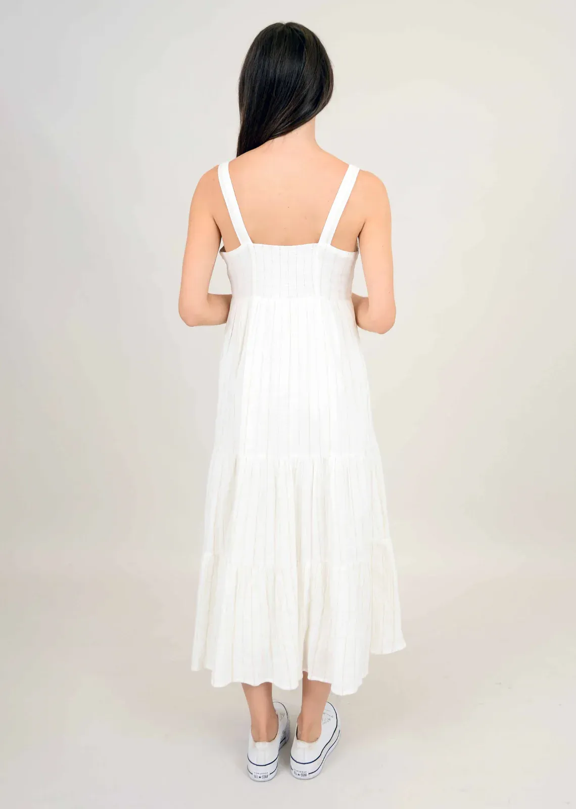 Solara Crinkle Tiered Tank Dress | White Stripe