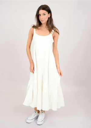 Solara Crinkle Tiered Tank Dress | White Stripe