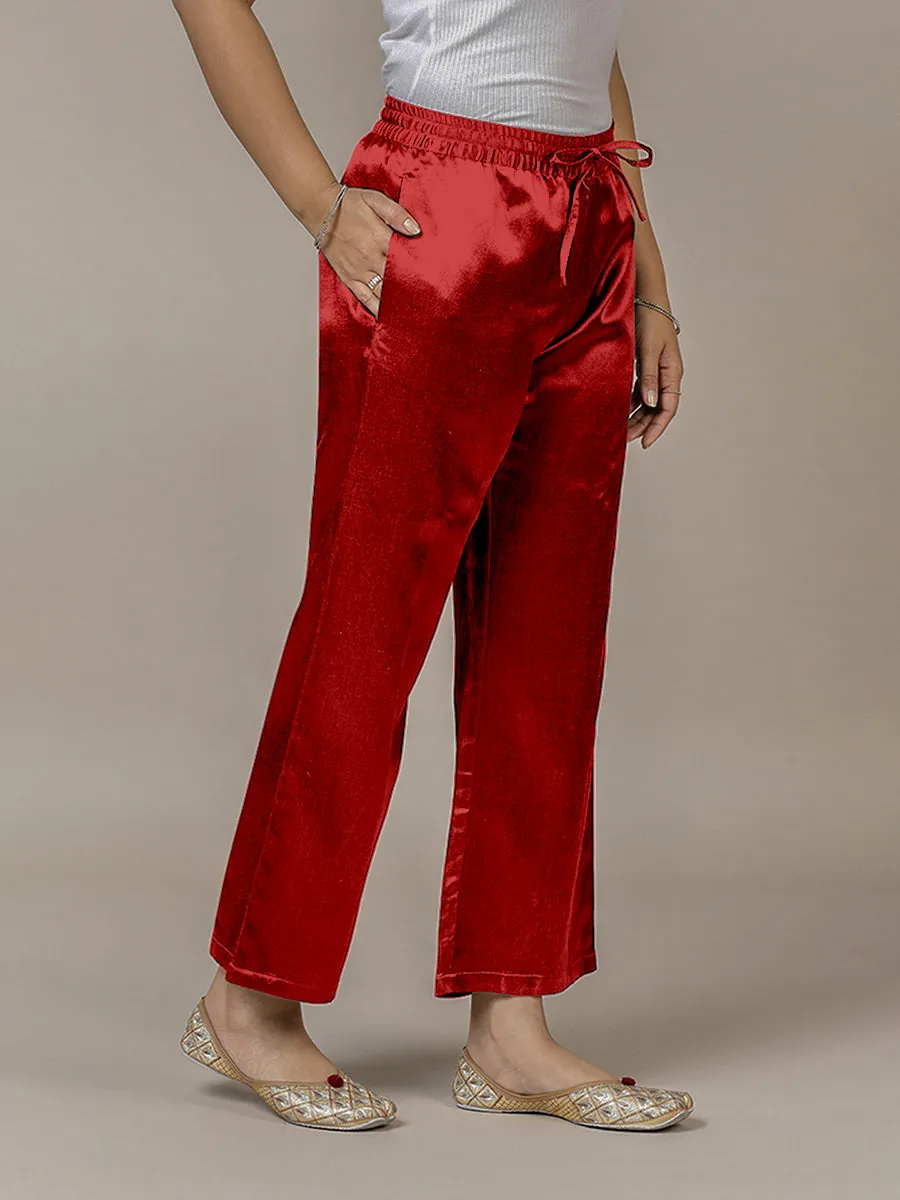 Swara x Tyohaar | Ruby Red Mashru Silk Pants
