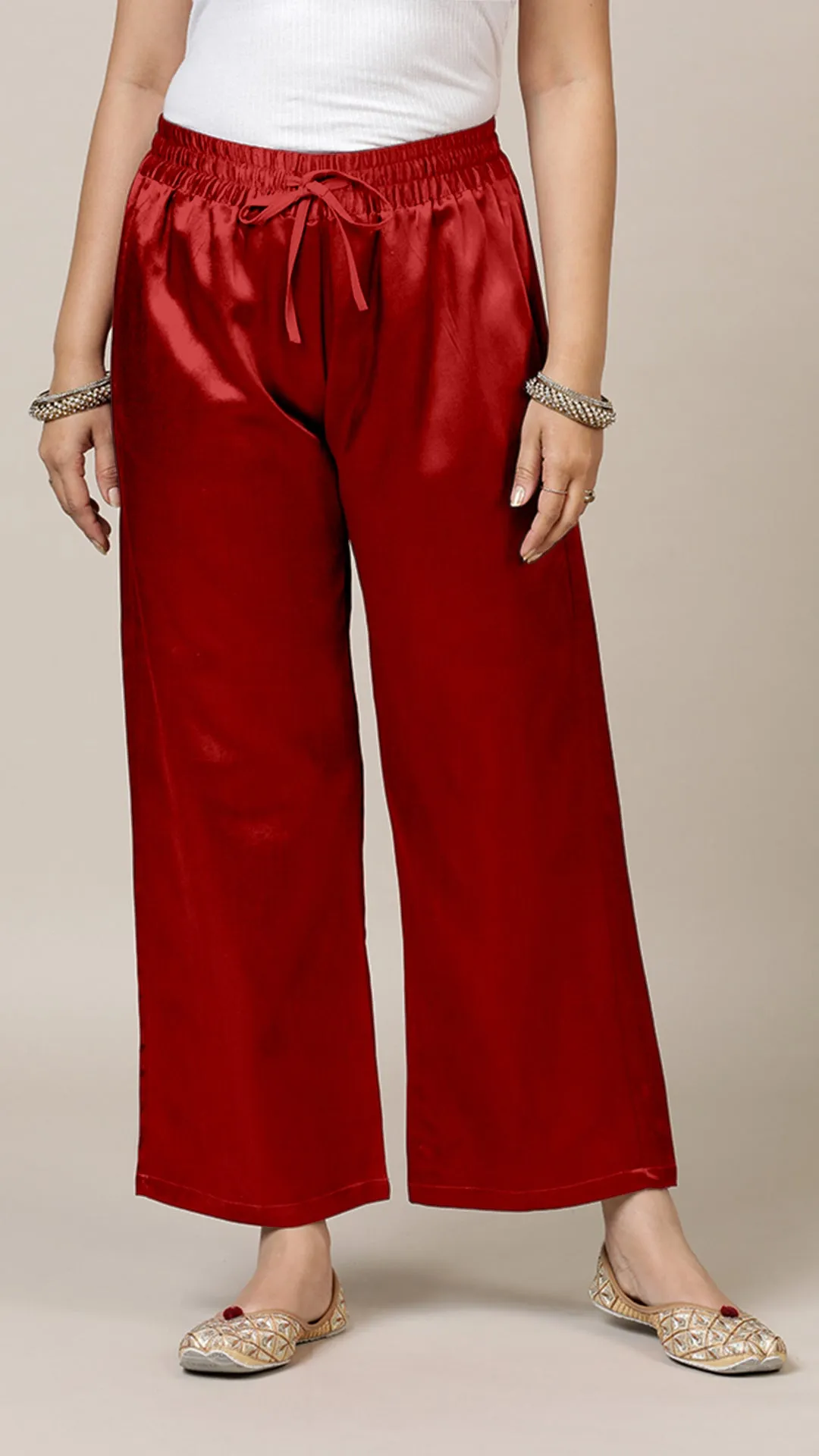 Swara x Tyohaar | Ruby Red Mashru Silk Pants