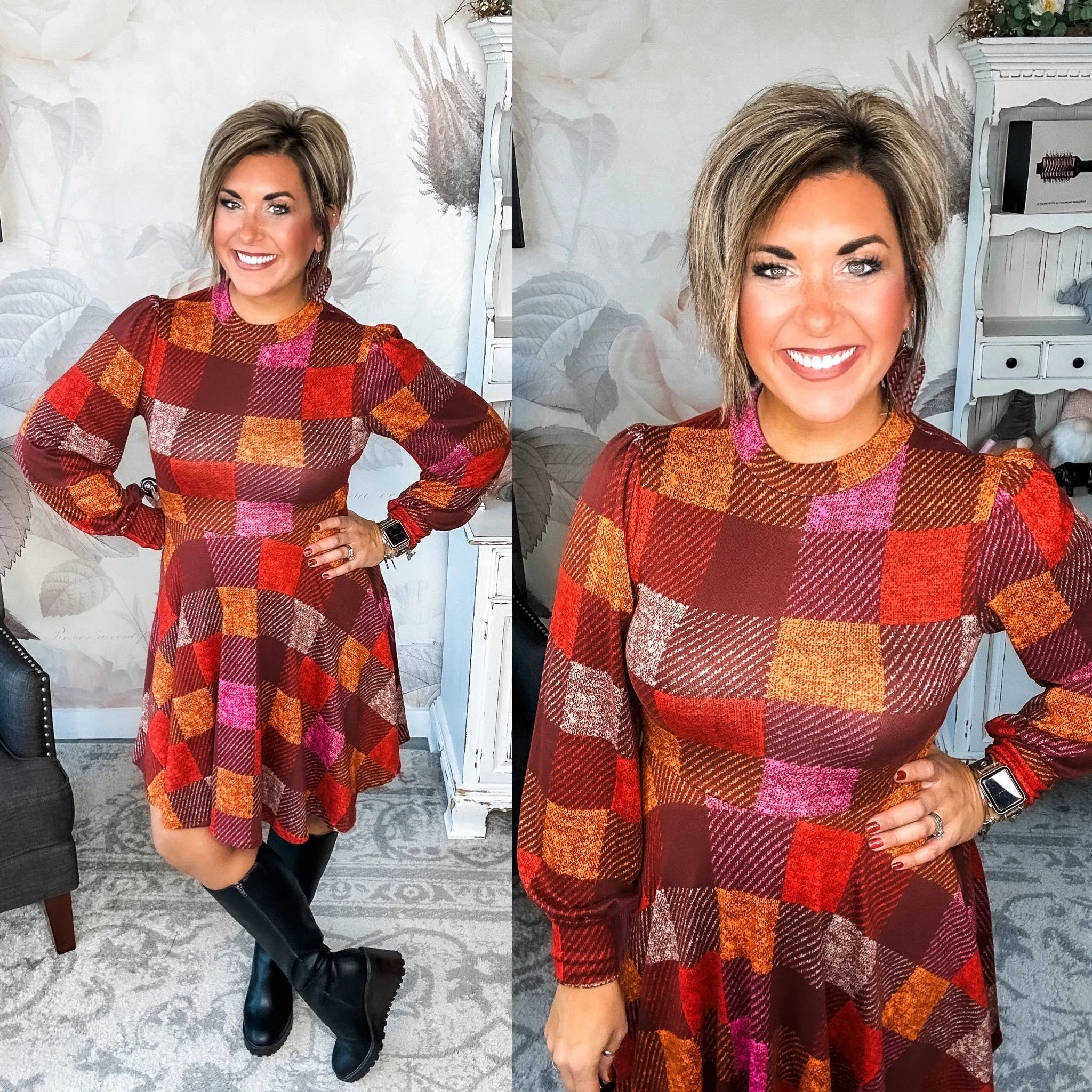 Time For Comfort Dress - Red Checker