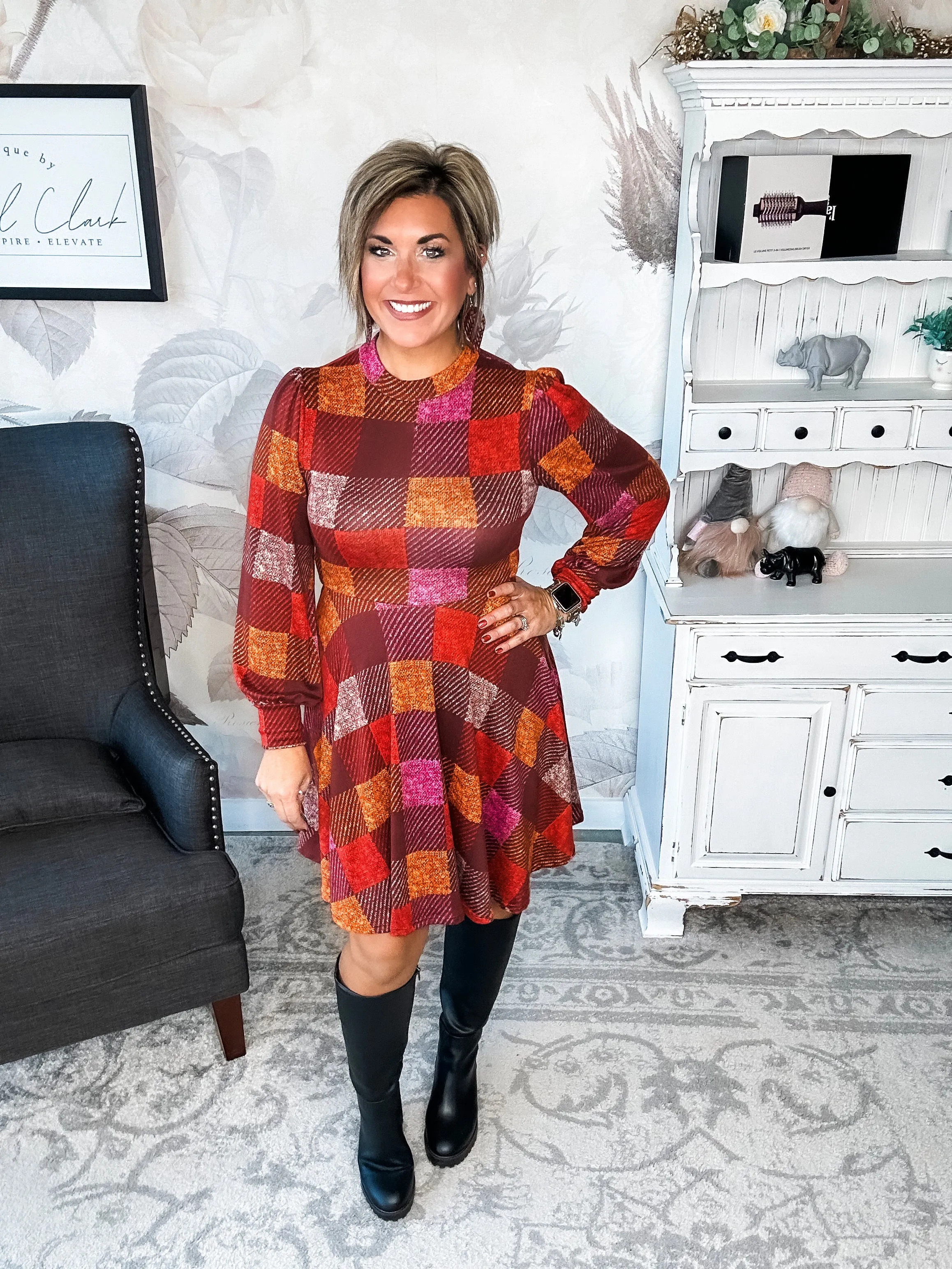 Time For Comfort Dress - Red Checker