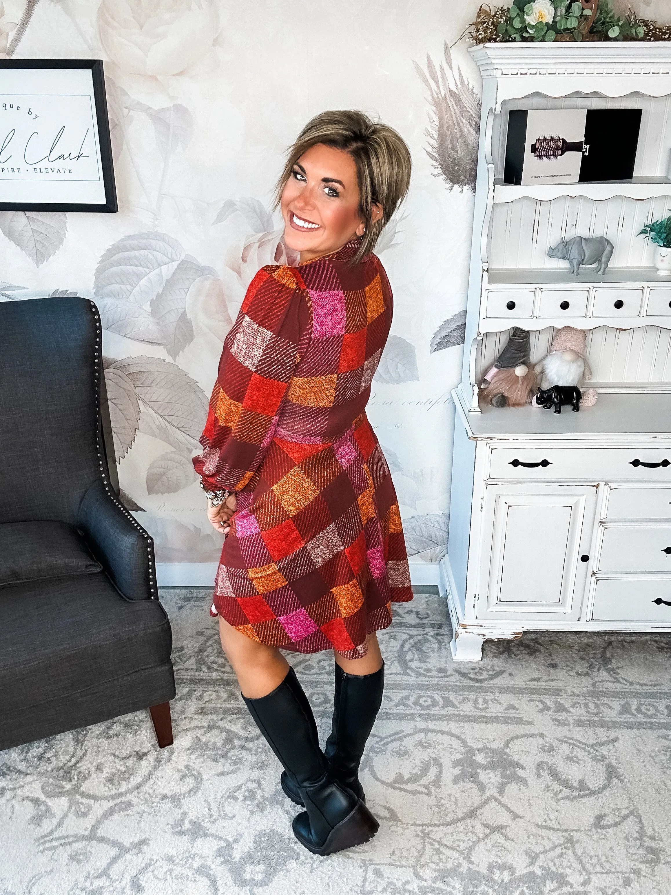 Time For Comfort Dress - Red Checker