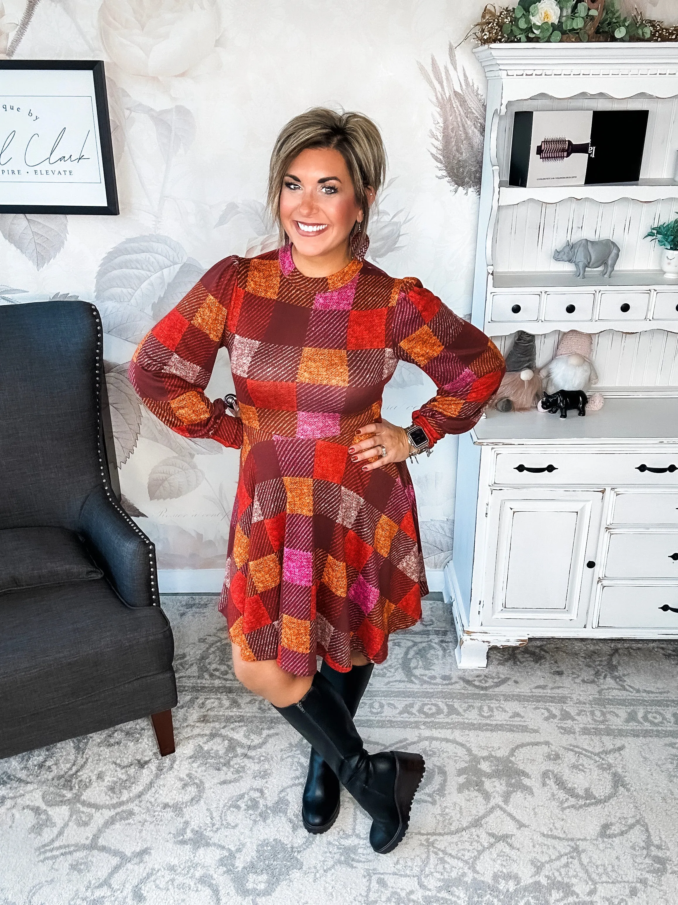 Time For Comfort Dress - Red Checker