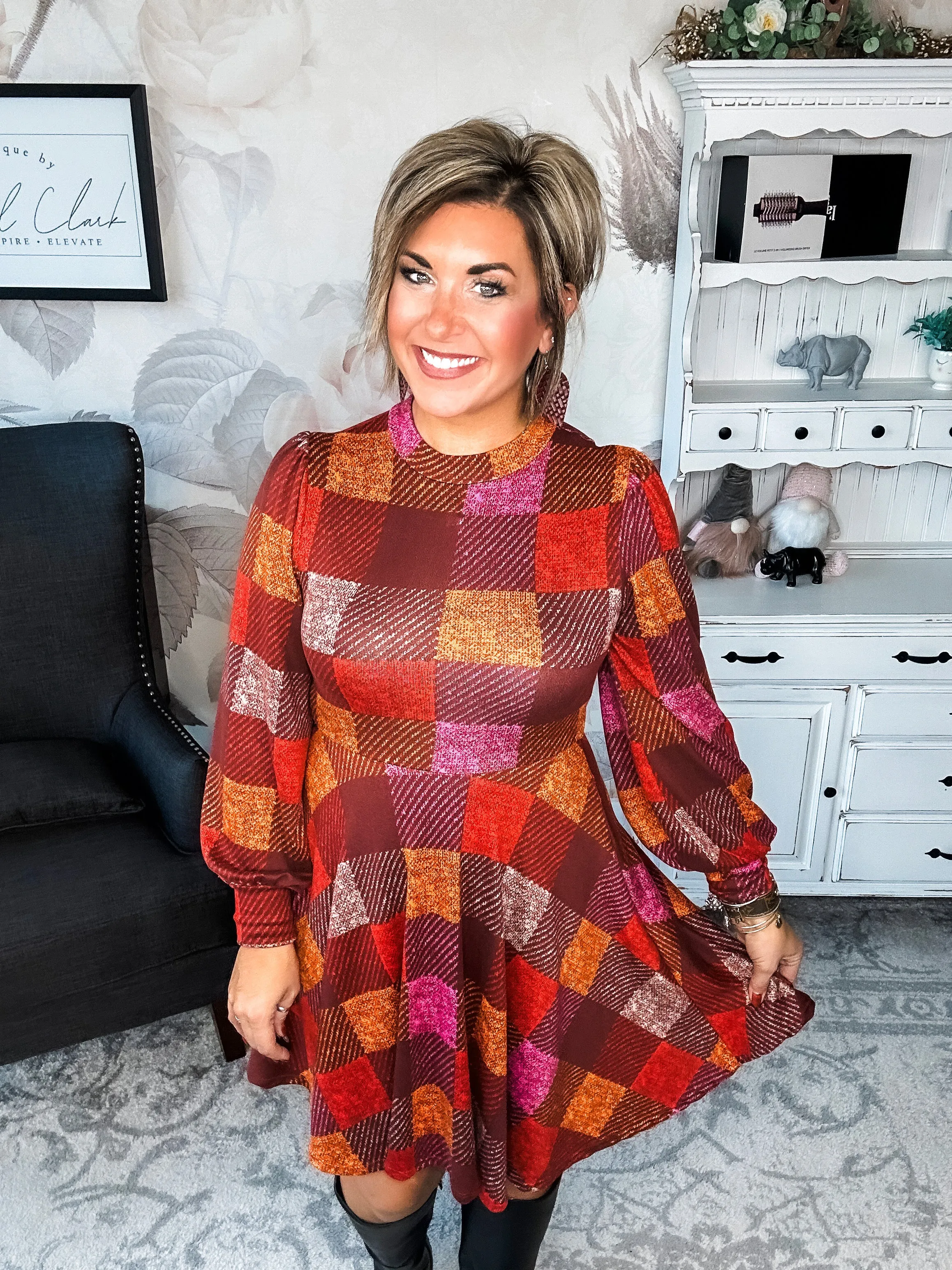 Time For Comfort Dress - Red Checker
