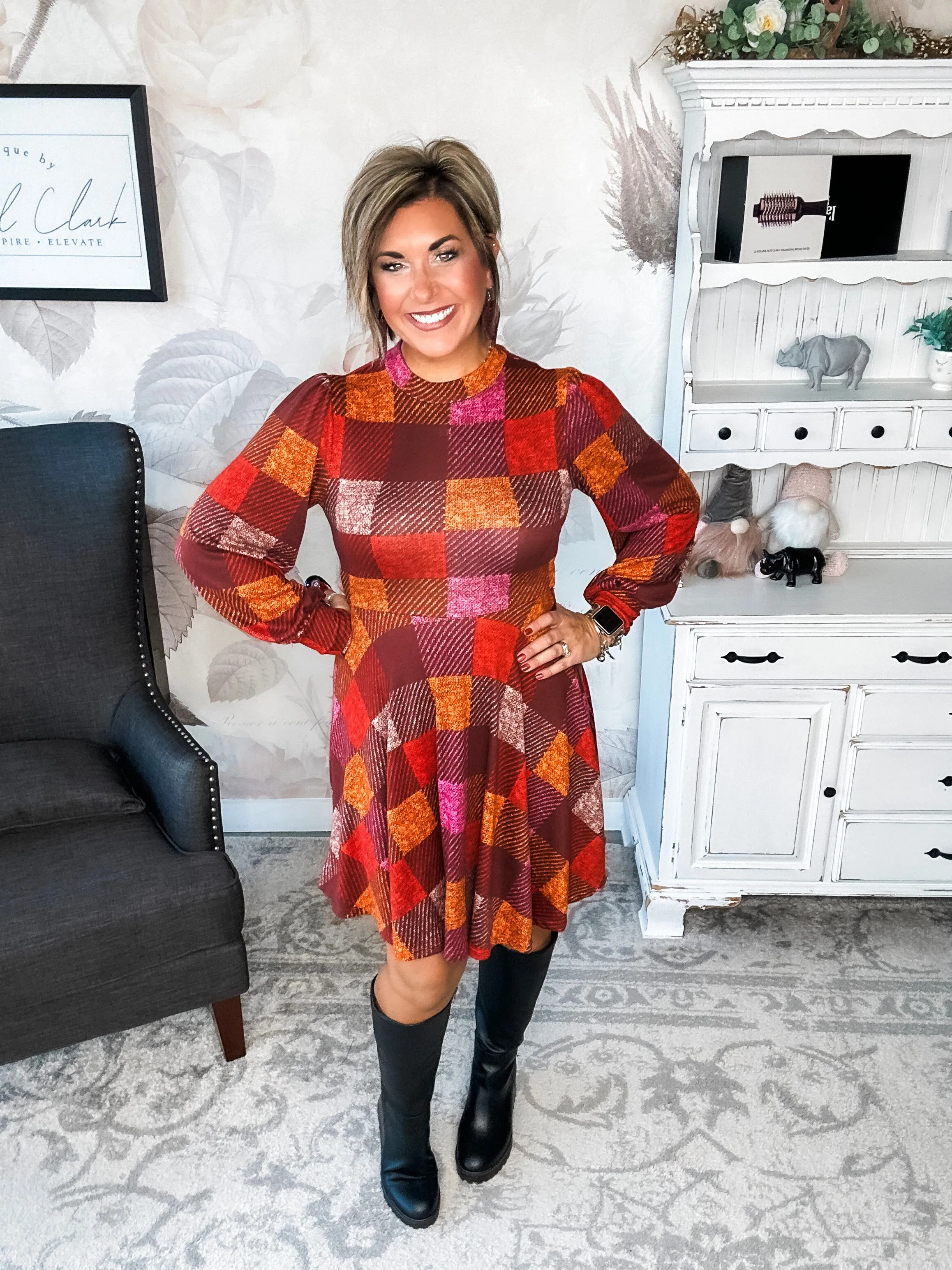 Time For Comfort Dress - Red Checker
