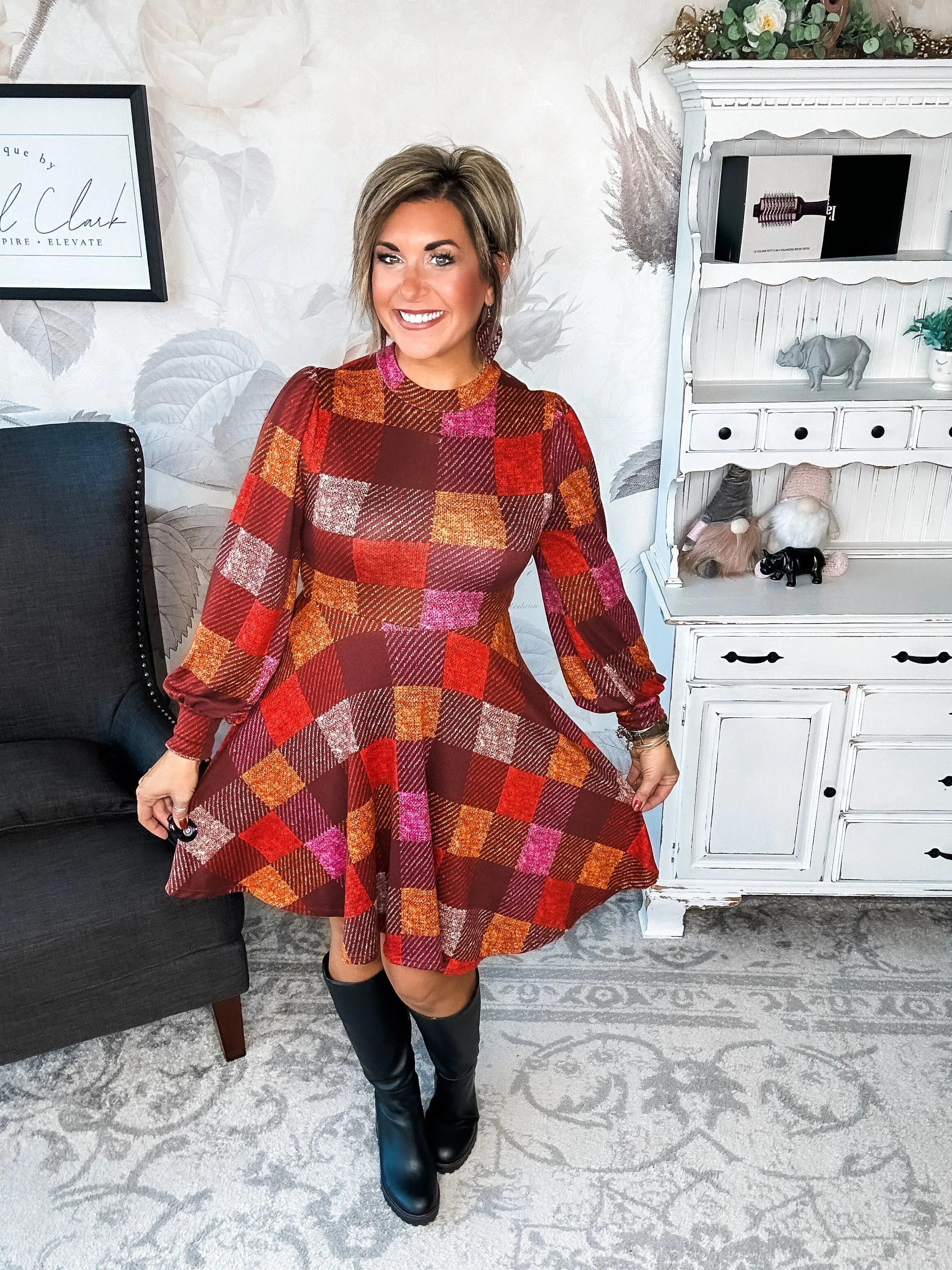 Time For Comfort Dress - Red Checker