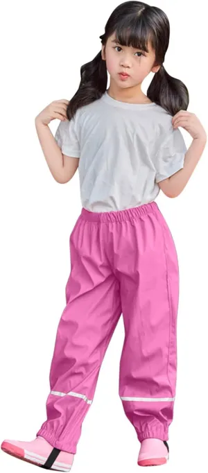 Toddler Girls Boys Cotton Lined Reflective Waterproof Rain Pants Trousers Windproof and Breathable for Boys Girls