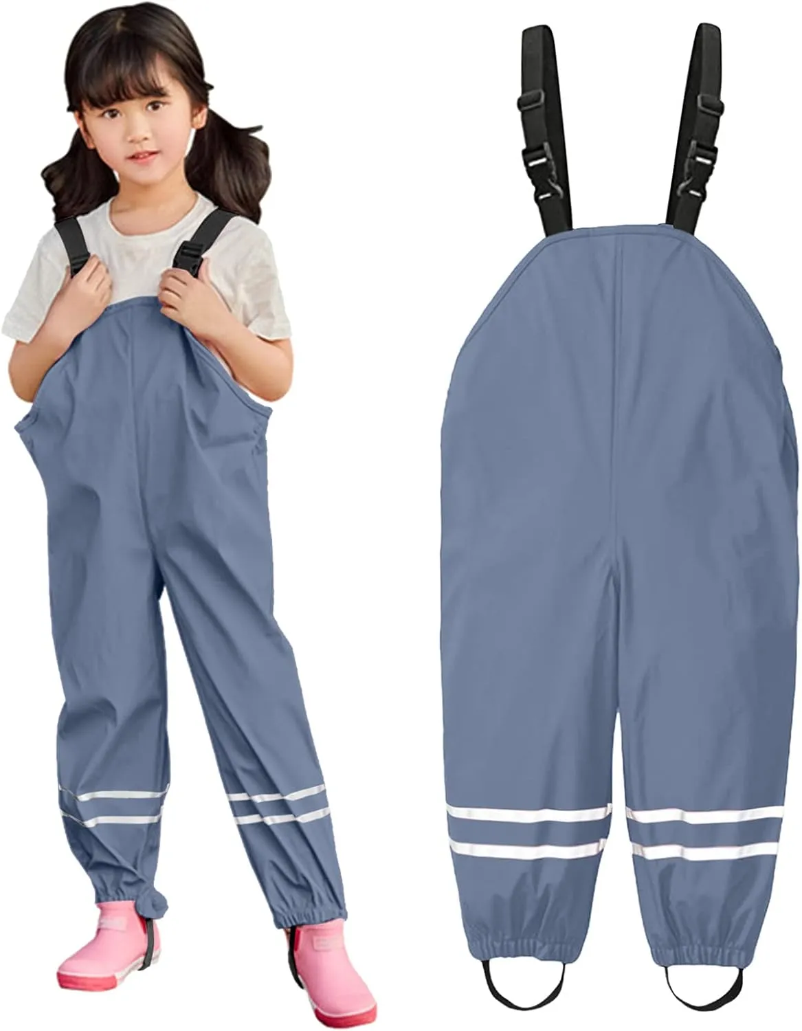 Toddler Rain Pants Kids Suspender Waterproof Lightweight for Kid, Toddler Dirty Proof for Boys and